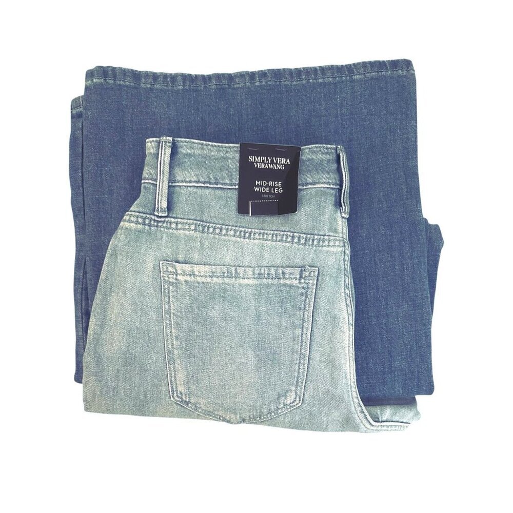 Simply Vera Wang Womens Mid Rise Ombre Fade Relaxed Wide Leg Jeans Sz 10 New - Picture 4 of 9